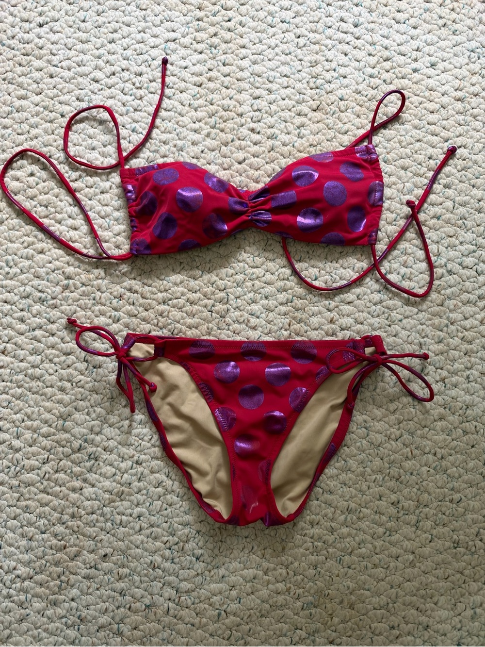 Victoria's Secret Red Bikini with Purple Polka Dots